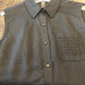 Designer Linen Sleeveless Shirt by Anne Carson